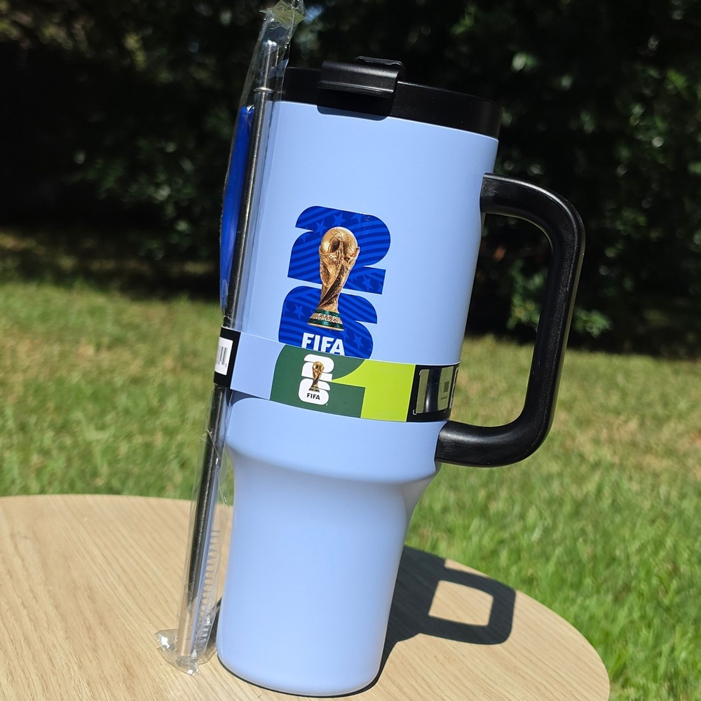FIFA World Cup 26 Stainless Steel Tumbler 40oz Blue Insulated Mug with Straw